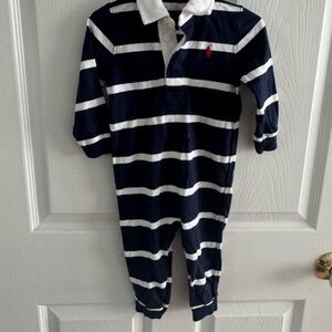 Polo by Ralph Lauren Navy and White Striped Footie